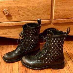 Black Frye Jenna Disc Studded Combat Boots, 8